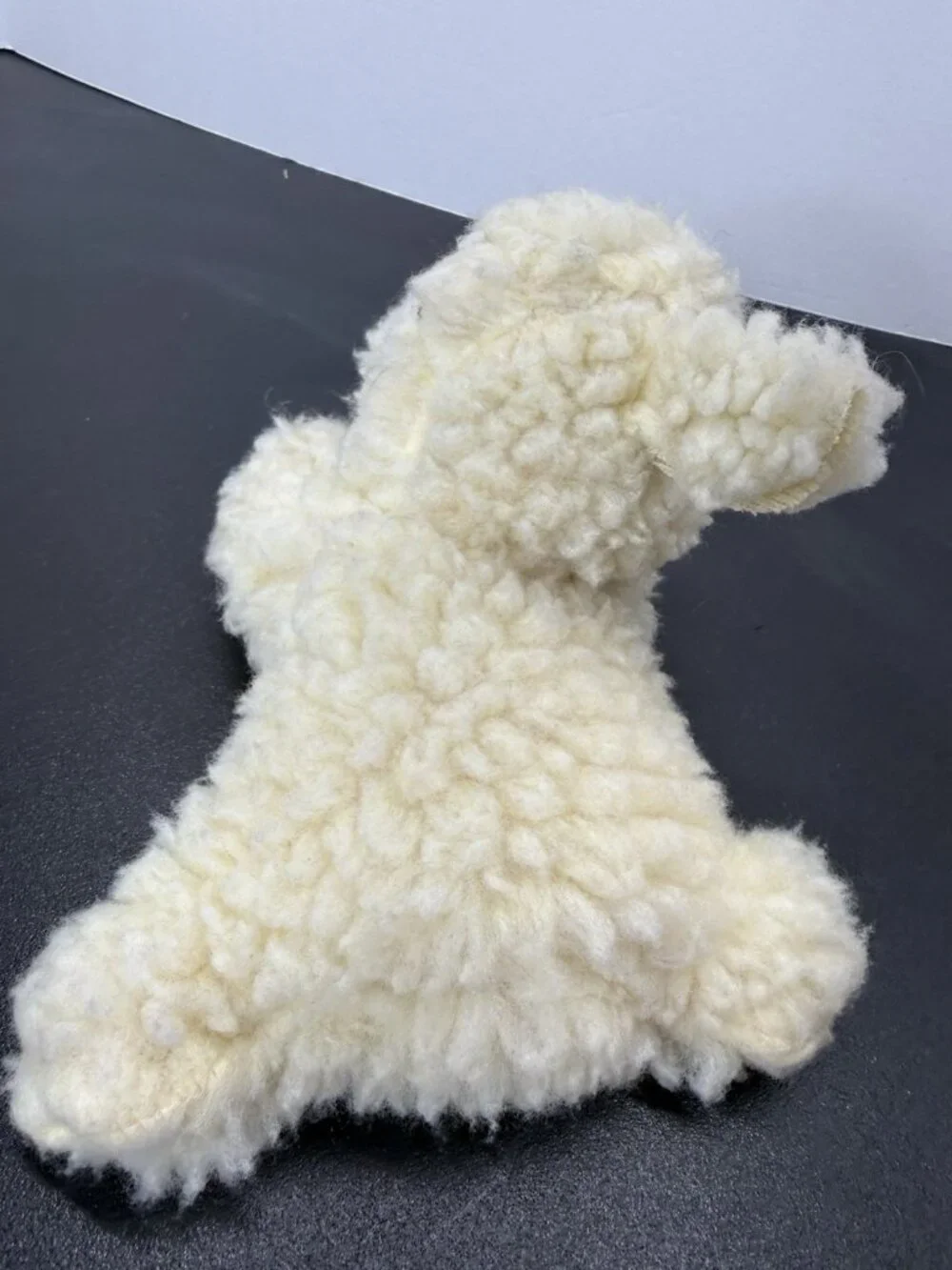 Vintage Laying Sheep Lamb Plush Pink Eyes Sherpa Fur 8 Inch